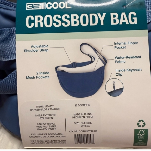 NWT 32 Degrees Cool Crossbody Bag Unisex Blue - Picture 6 of 7